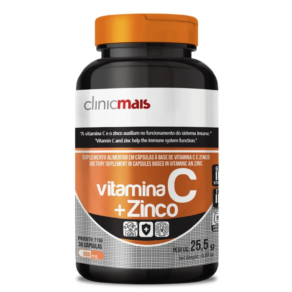 Vitamina C (ácido Ascórbico) com Zinco 30 cápsulas 850mg Clinicmais