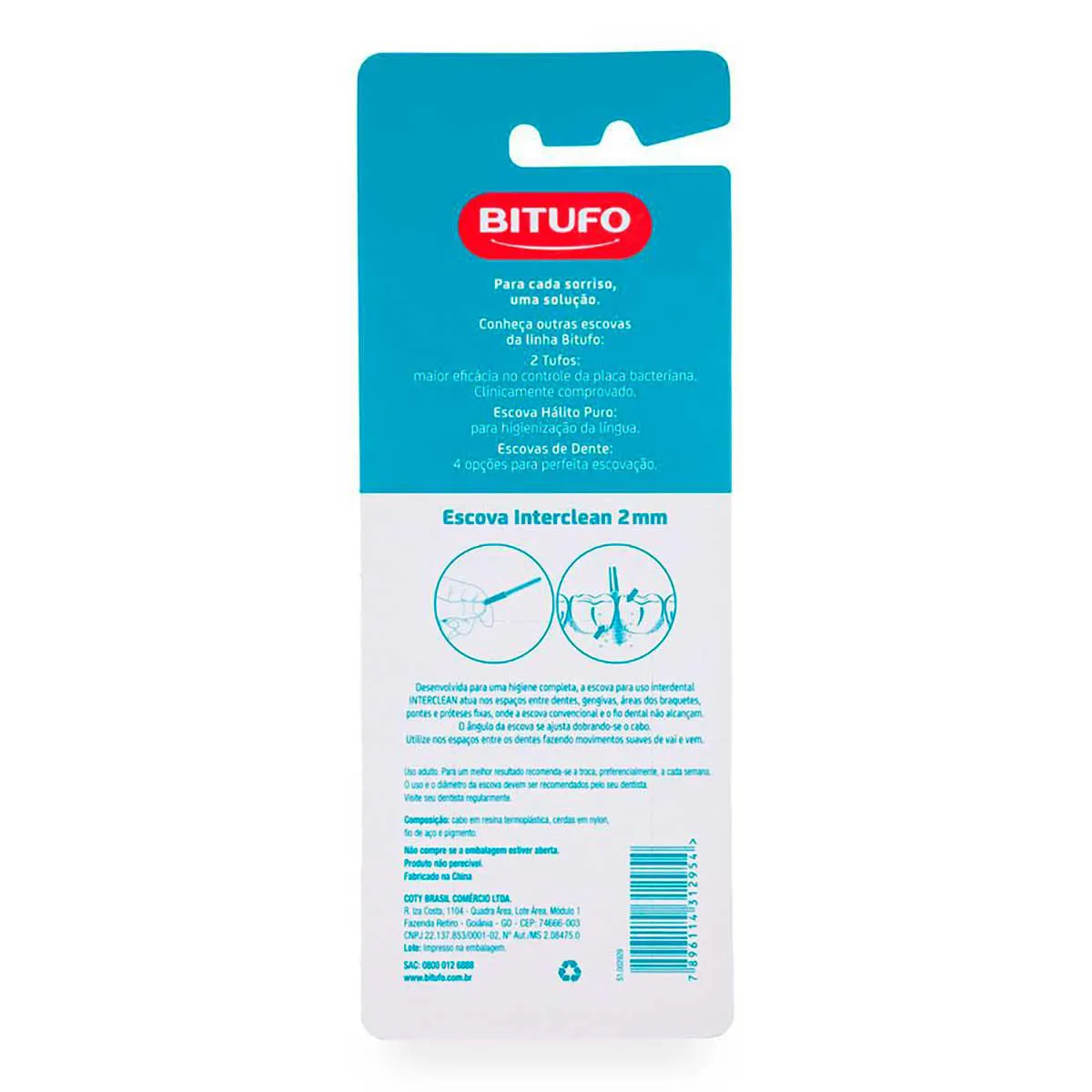 Escova de Dente Interdental Bitufo Interclean Ultrafina Cilíndrica com 6 unidades