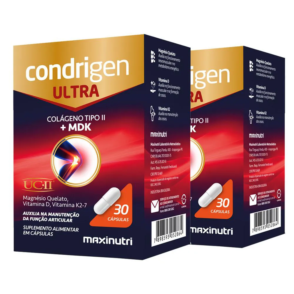 Kit 2 Condrigen Ultra Colágeno Tipo 2 + Mdk Ucii 30 Cápsulas Maxinutri