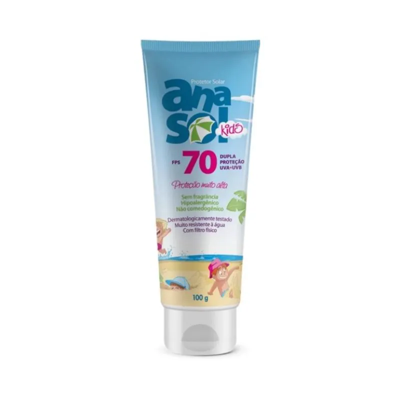 Protetor Solar Corpo e Rosto Anasol Kids 70 Fps Corpo e Rosto - Oil Free Toque Seco Hipoalergênico Resistente A Água -