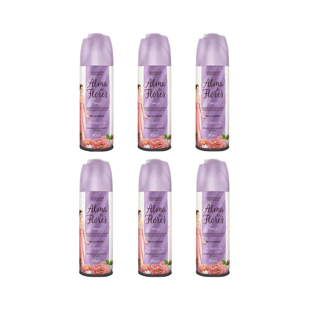 Desodorante Spray Alma de Flores Essência de Baunilha 90ml - Kit C / 6un