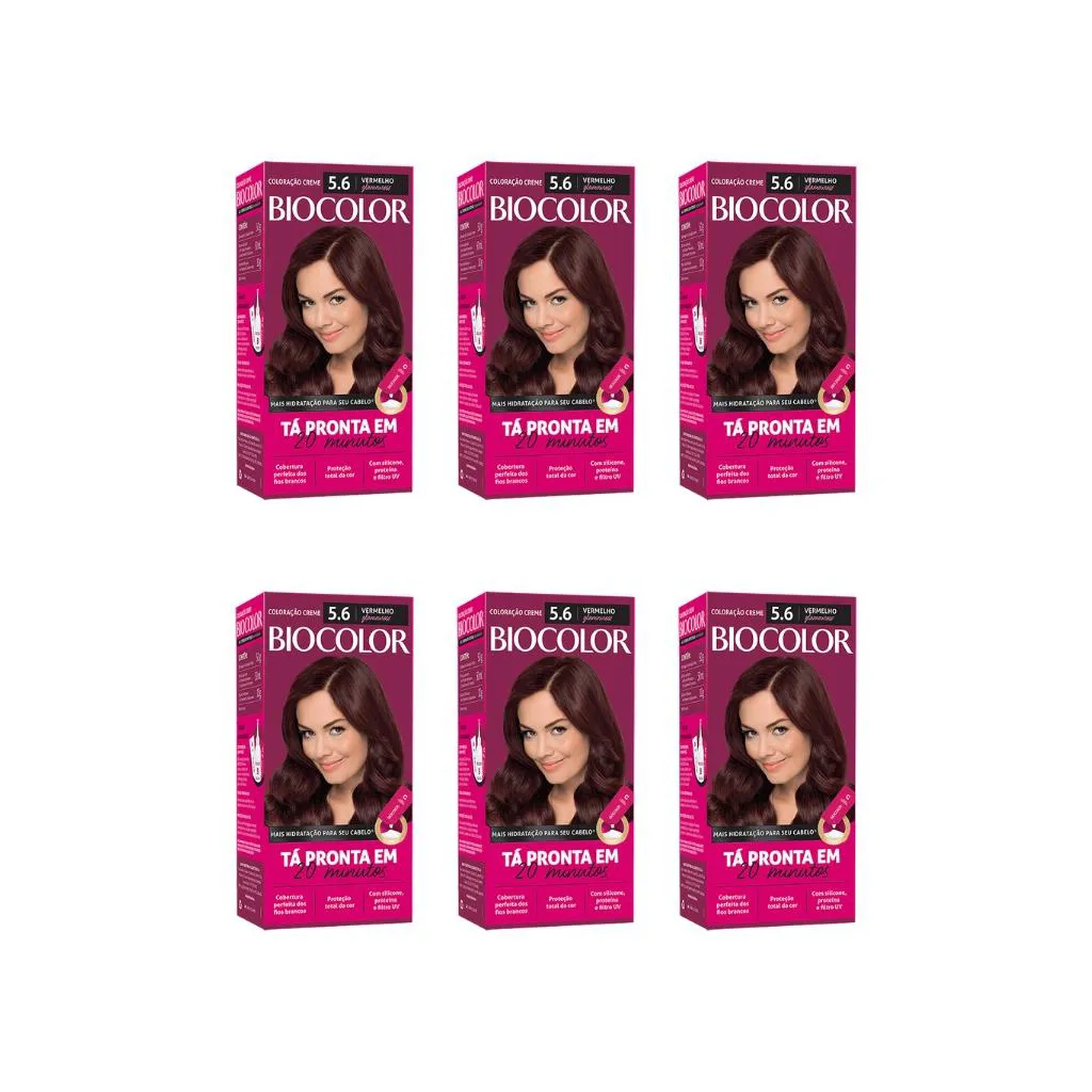 Coloraçao Biocolor Creme 5.6 Vermelho Glamuroso - Kit C / 6un