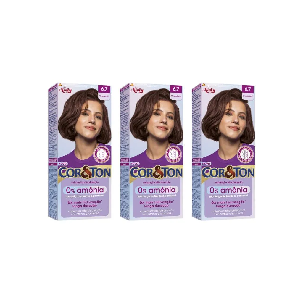 Coloraçao Cor&ton sem Amonia 6.7 Chocolate - Kit C / 3un