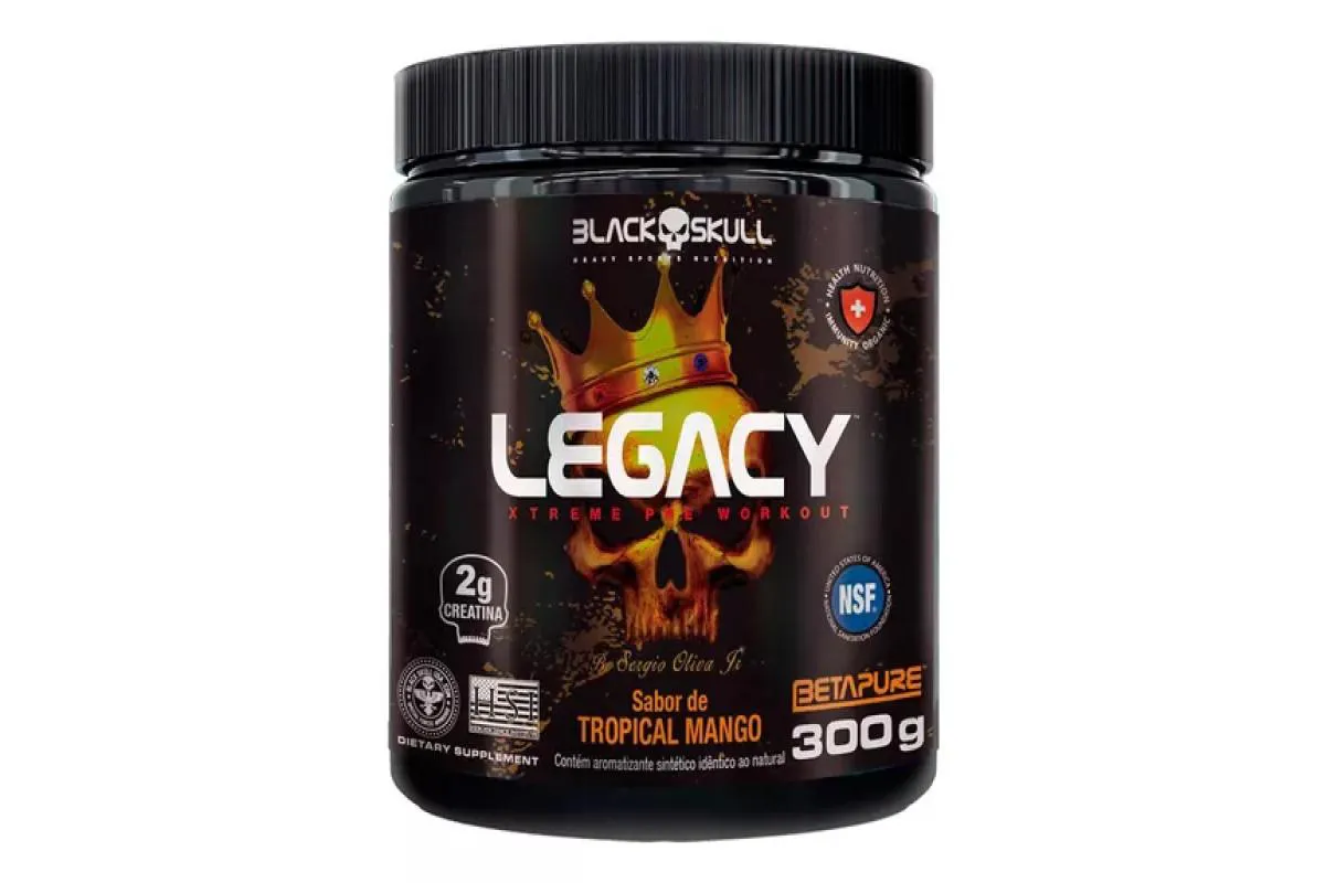 Pre-treino Legacy Xtreme 300g Tropical Morango Black Skull