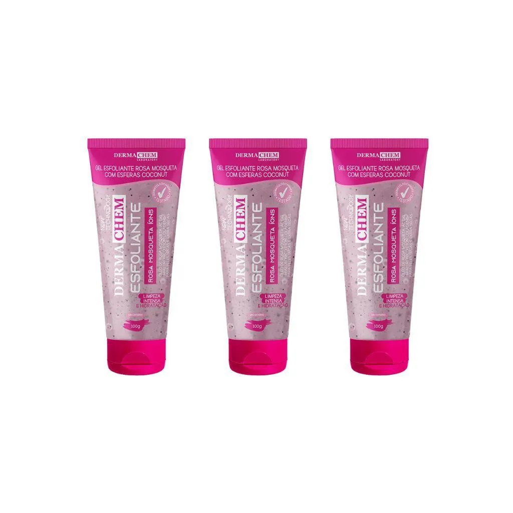 Gel Facial Dermachem Esfoliante Rosa Mosqueta 100g - Kit C / 3un