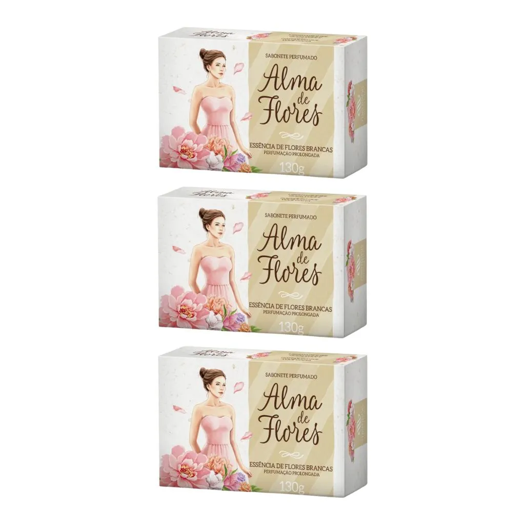 Sabonete Alma de Flores 130g Flores Brancas - Kit C/3un