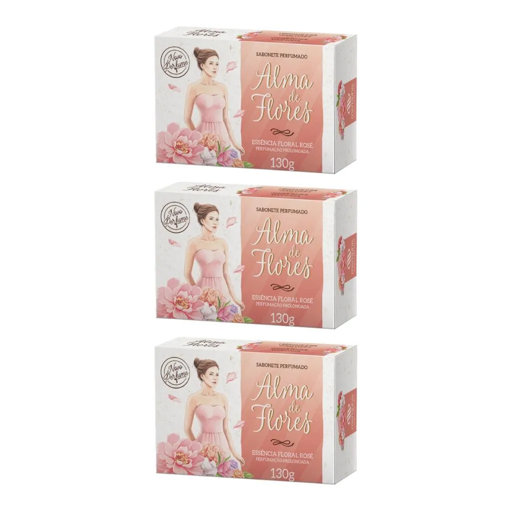Sabonete Alma de Flores 130g Floral Rose - Kit C / 3un