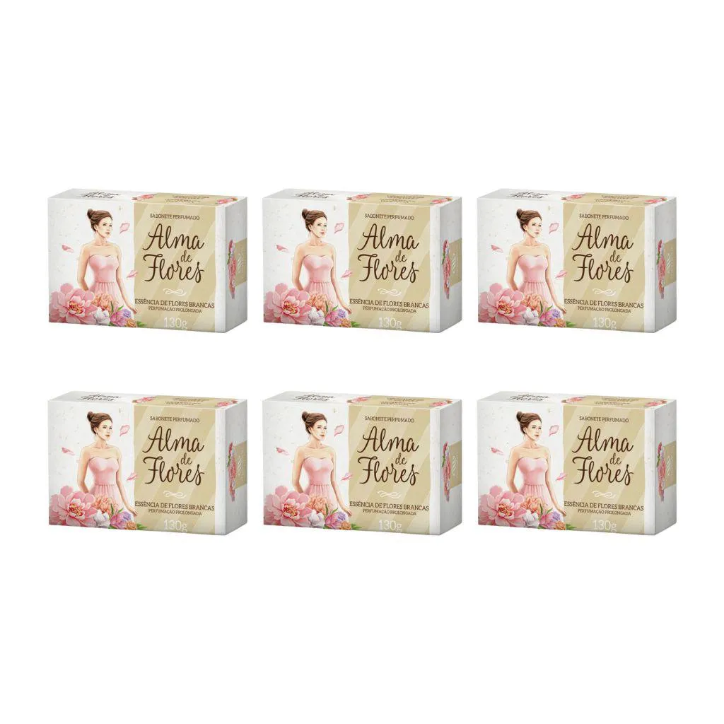 Sabonete Alma de Flores 130g Flores Brancas - Kit C/6un