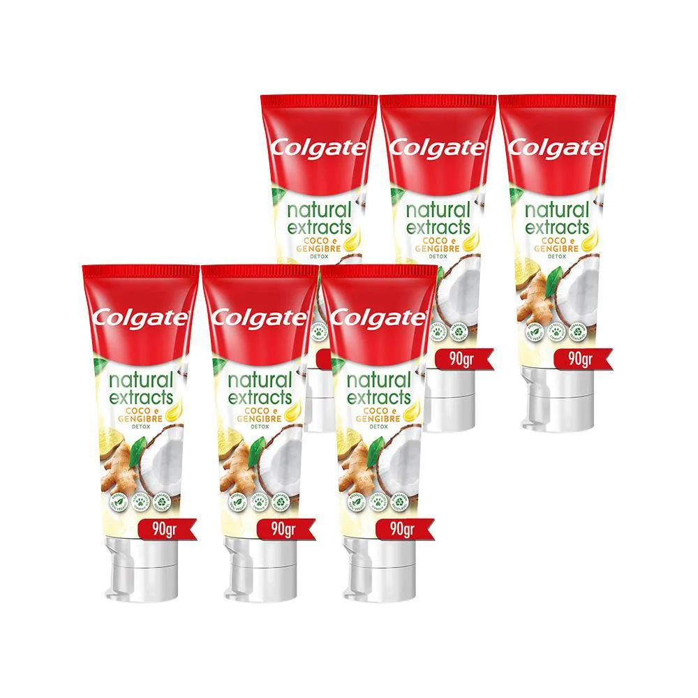 Creme Dental Colgate Natural Extracts Detox Coco e Gengibre 90g 6 unidades