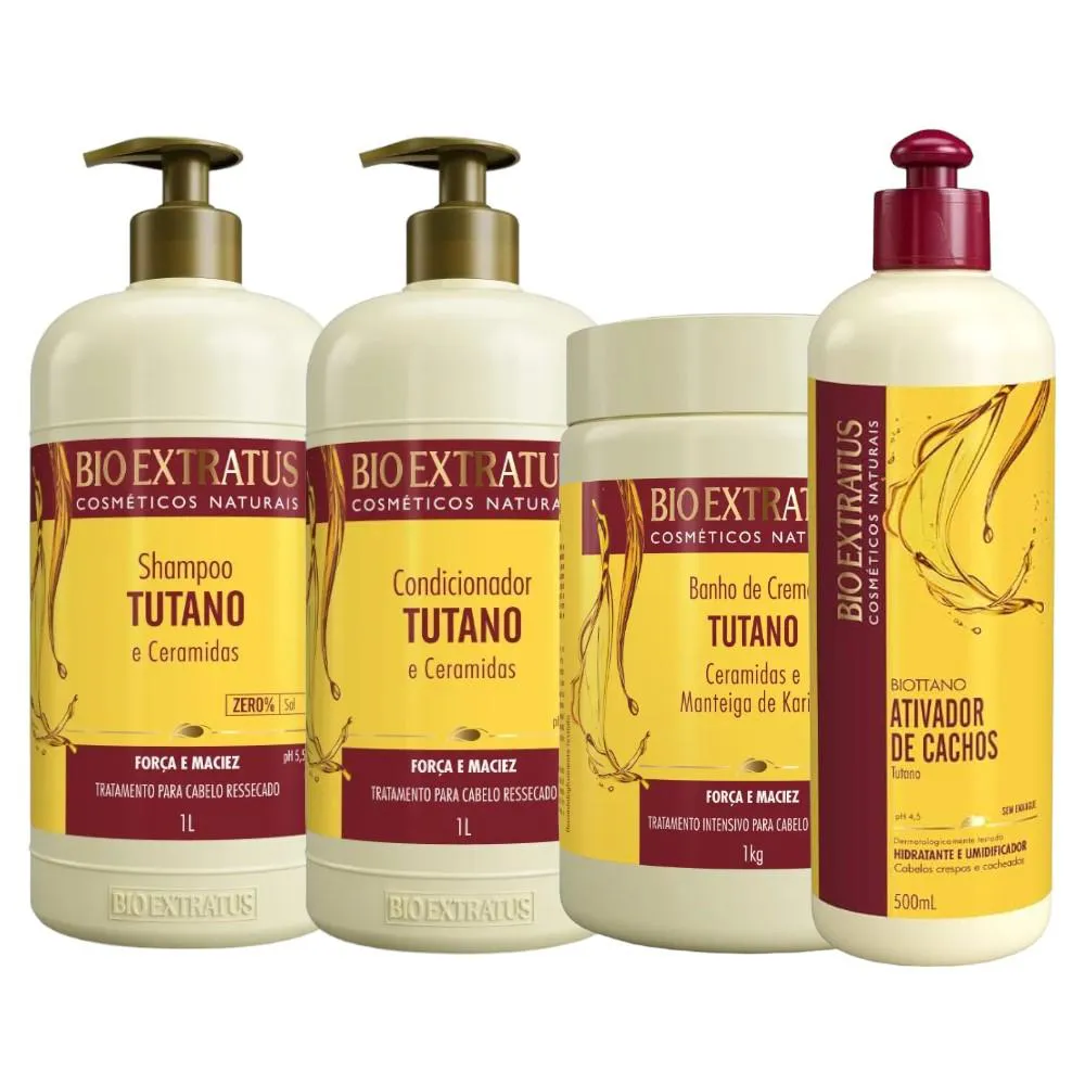 Kit 1 Shamp 1 Cond 1 Banho 1L + 1 Biottano 500Ml Tutano Bio Extratus