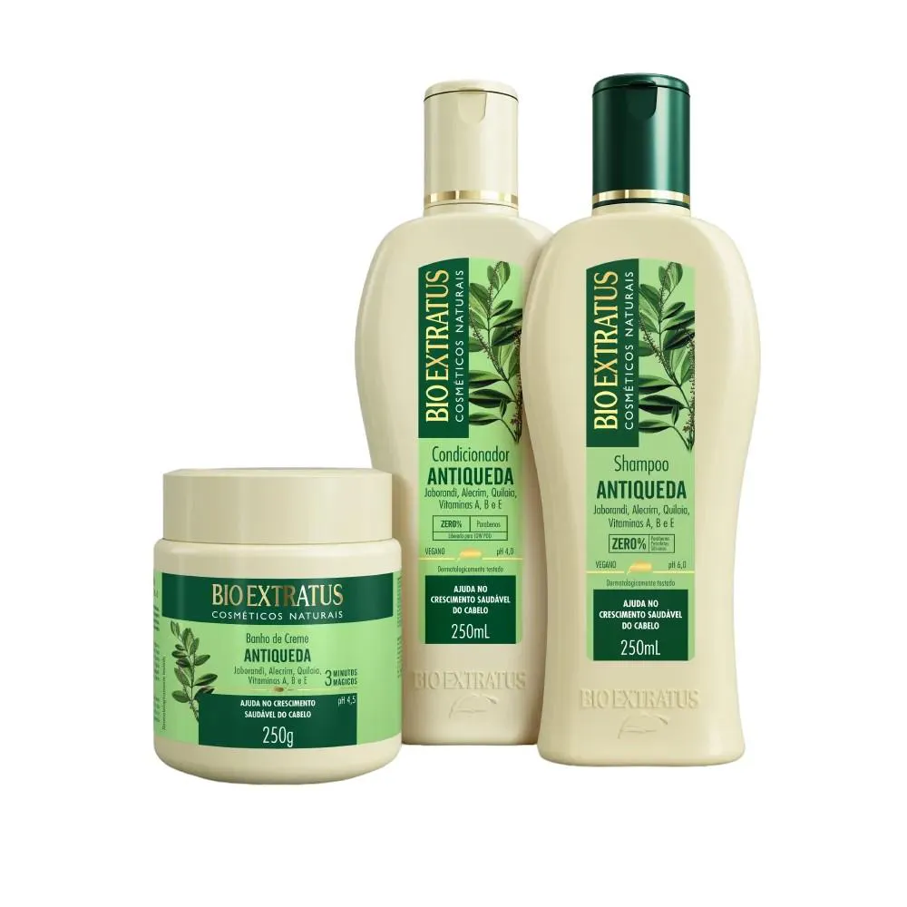 Kit 1 Shampoo 1 Condicionador 1 Banho Creme Jaborandi 250 Ml Bio Extratus