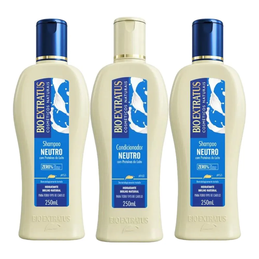 Kit 2 Shampoo 1 Condicionador Brilho Natural Neutro 250 Ml Bio Extratus