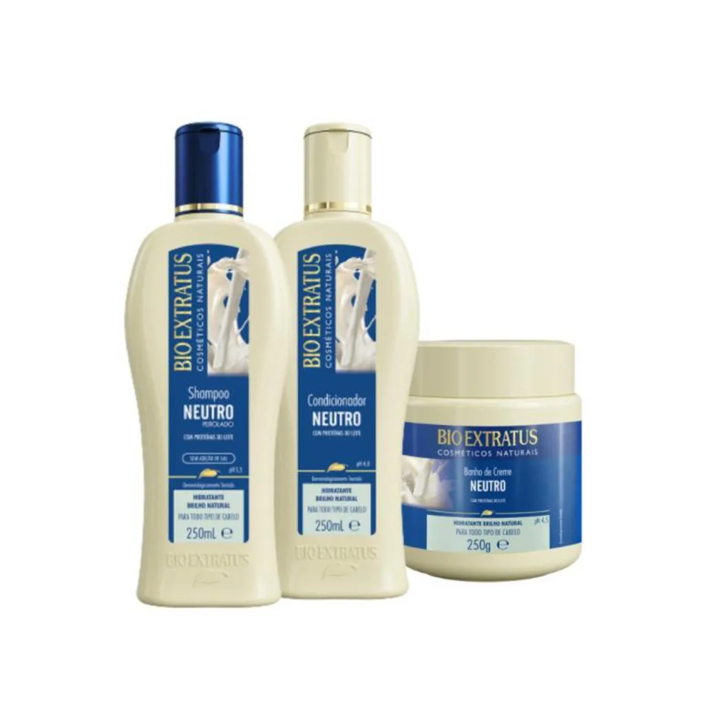 Kit 1 Shampoo 1 Condicionador 1 Banho Creme Neutro 250 Ml Bio Extratus
