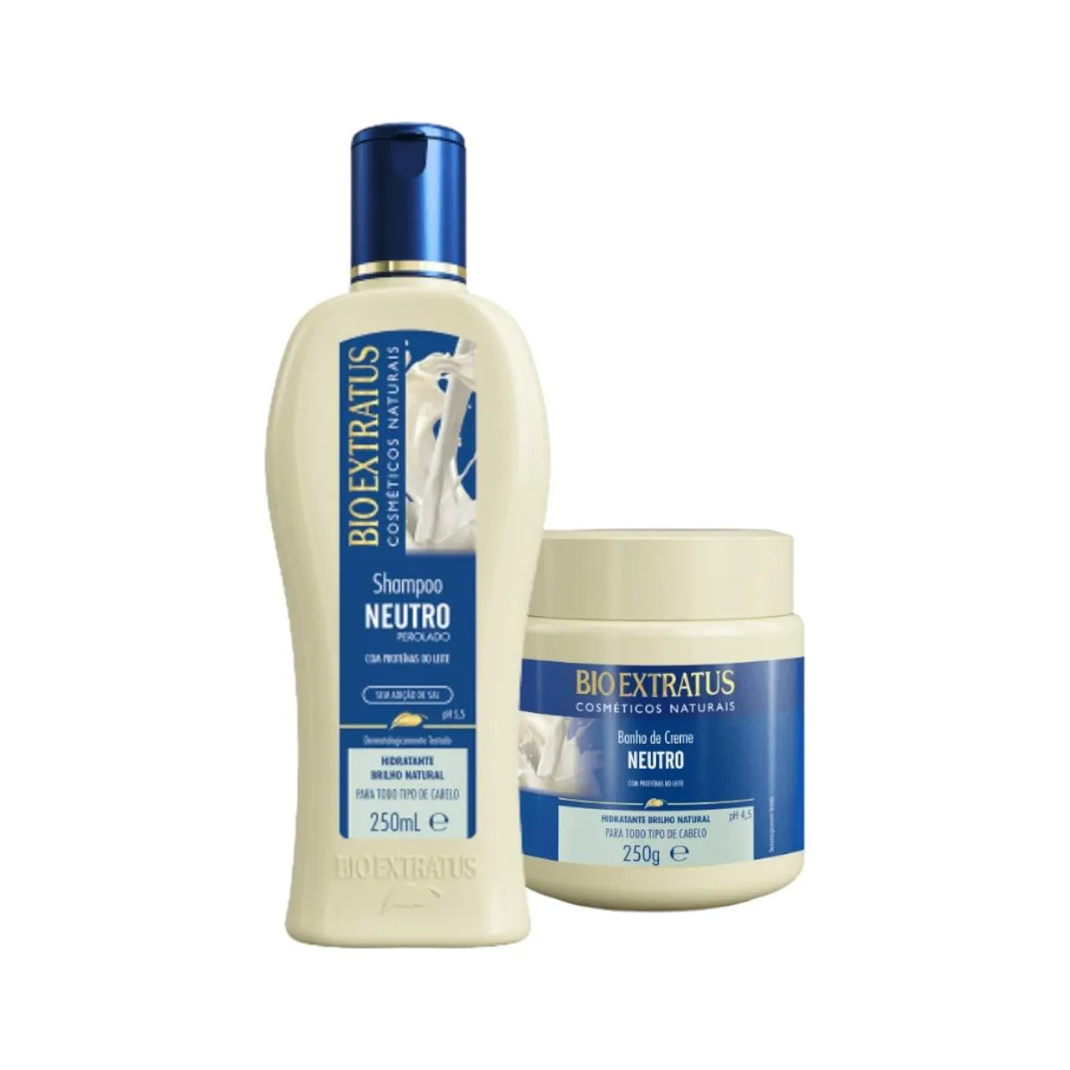 Kit 1 Shampoo 1 Banho Creme Brilho Natural Neutro 250 Ml Bio Extratus
