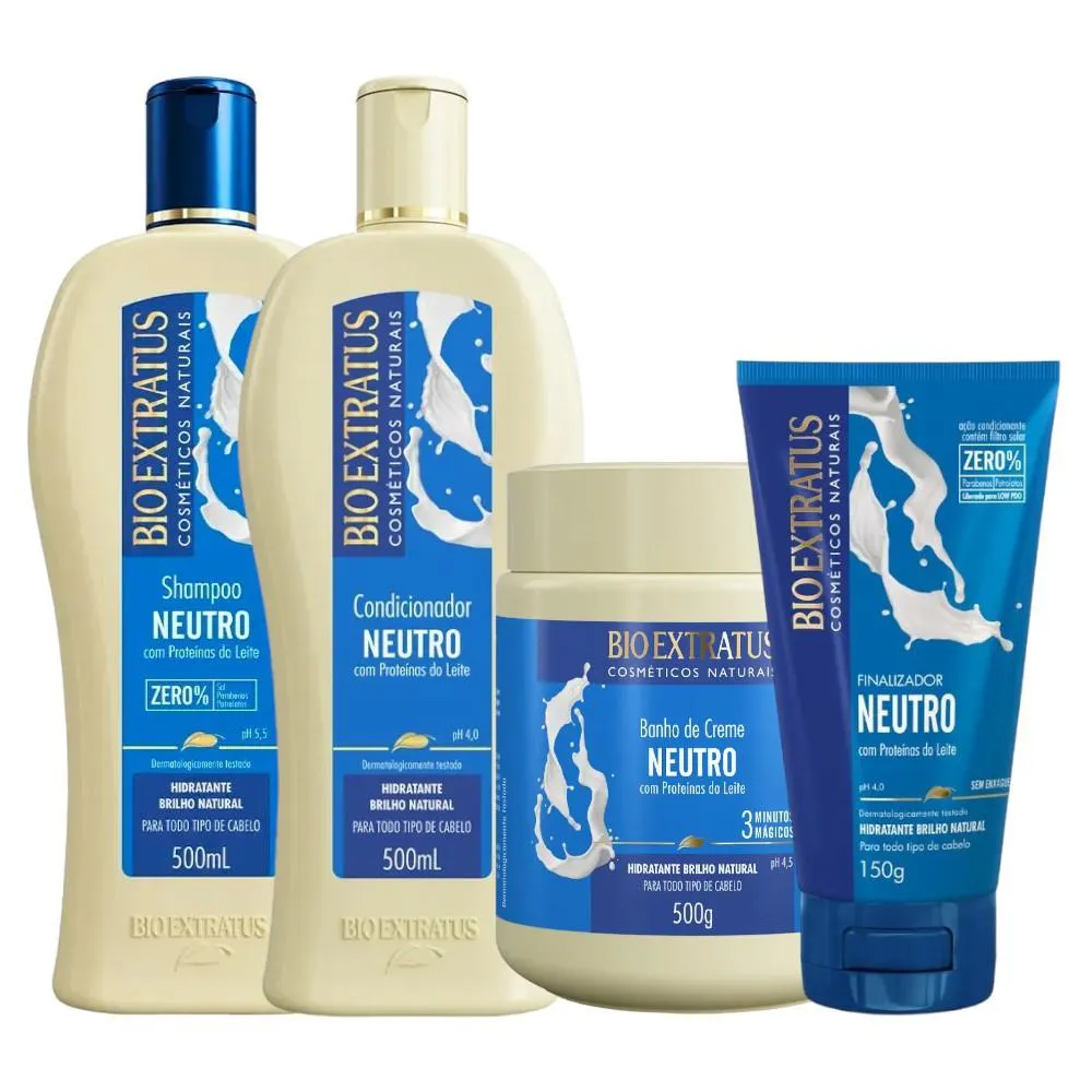 Kit 1 Shampoo 1 Cond 1 Banho Creme Brilho Natural Neutro 500Ml 1 Finalizador 150Ml