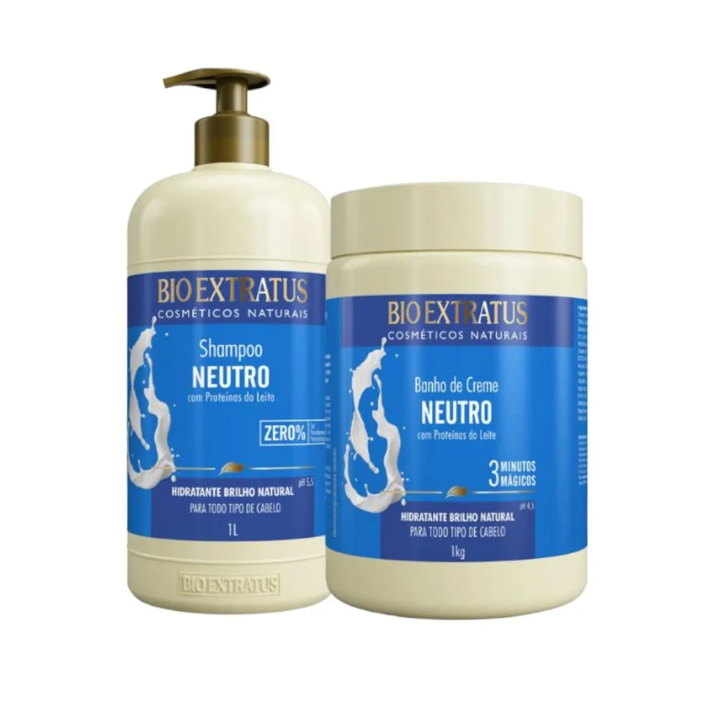 Kit 1 Shampoo 1 Banho Creme Neutro 1L Bio Extratus