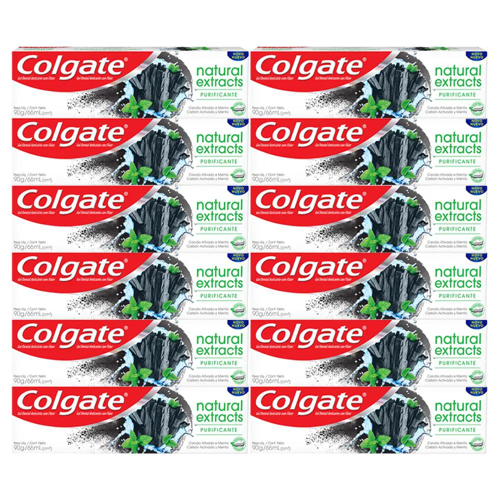 Kit C/ 12 Cremes Dental Colgate Natural Extracts Purificante 90g