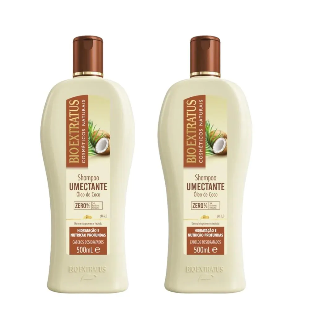 Kit 2 Shampoo Brilho Natural Umectante 500 Ml Bio Extratus