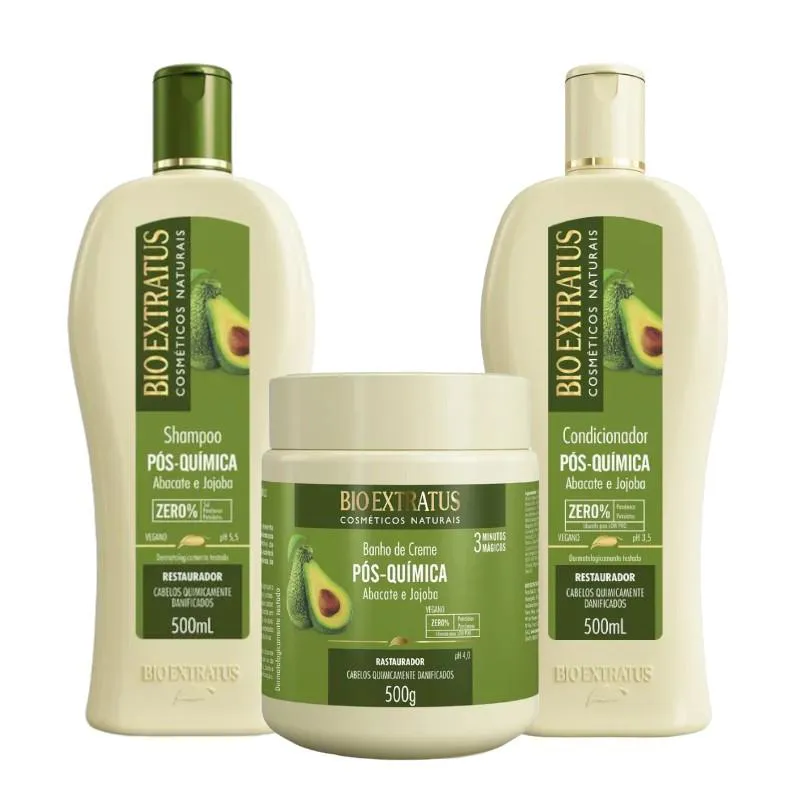 Kit 1 Shampoo 1 Condicionador 1 Banho Creme Restaurador Pós Quimica 500 Ml