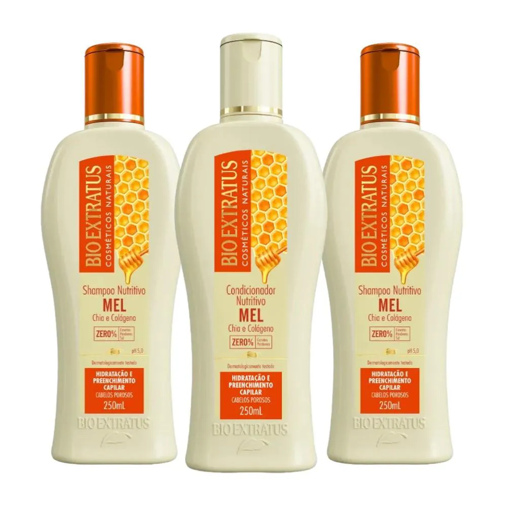 Kit 2 Shampoo 1 Condicionador Mel Nutritivo 250 Ml
