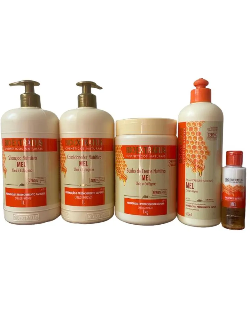 Kit 1 Shamp 1 Condic 1 Banho 1L 1 Final. 500Ml 1 Fix 55Ml Mel Nutritivo