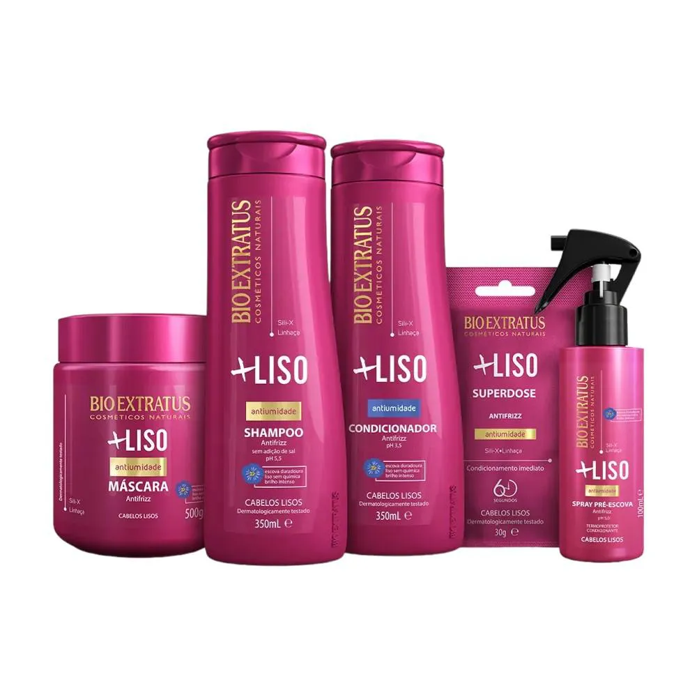 Kit Mais Liso Completo 1 Shamp 1 Cond 1 Máscara 250Ml 1 Spray 1 Dose