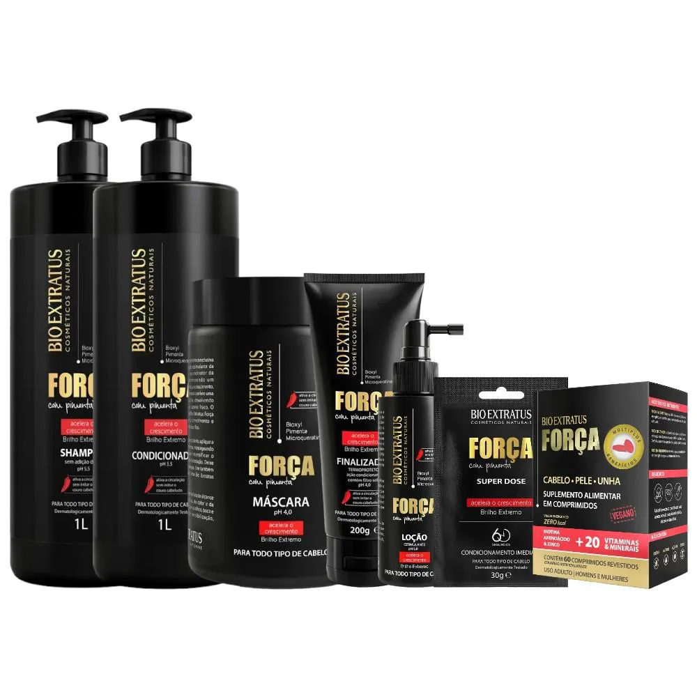 Kit Força com Pimenta 7 Itens 1 Shamp 1 Cond 1L 1 Másc 1L 1 Final 1 Loção 1 Dose 1 Sup