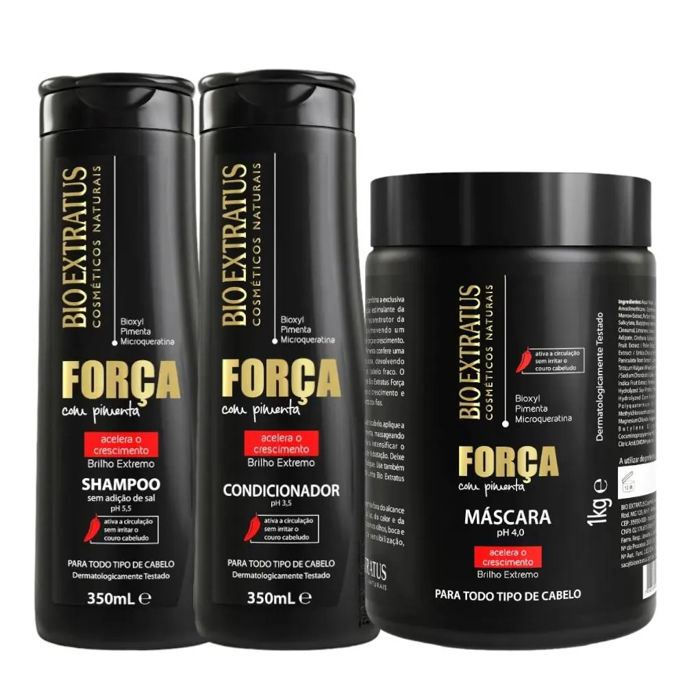 Kit Força com Pimenta 1 Shampoo 1 Condicionador 350Ml 1 Máscara 1Kg
