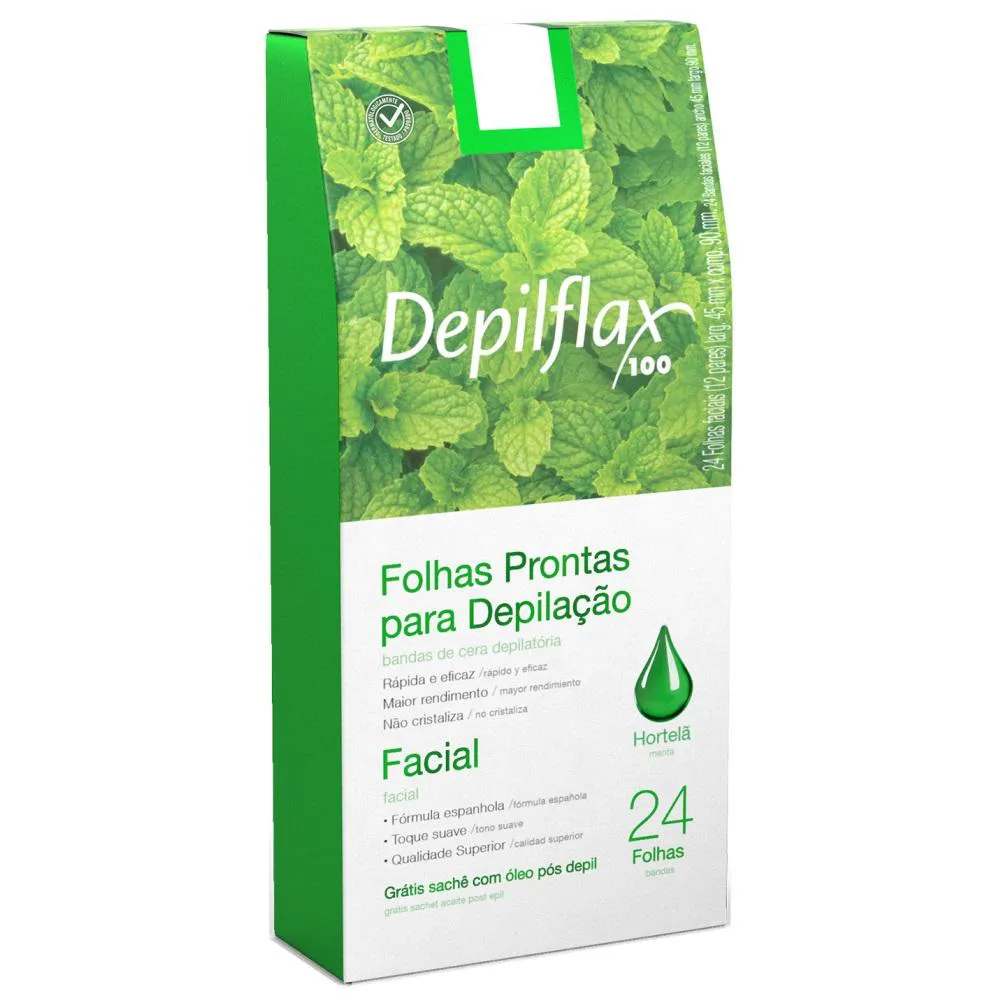 Folhas Prontas Faciais Depilflax Hortela com 24 unidades