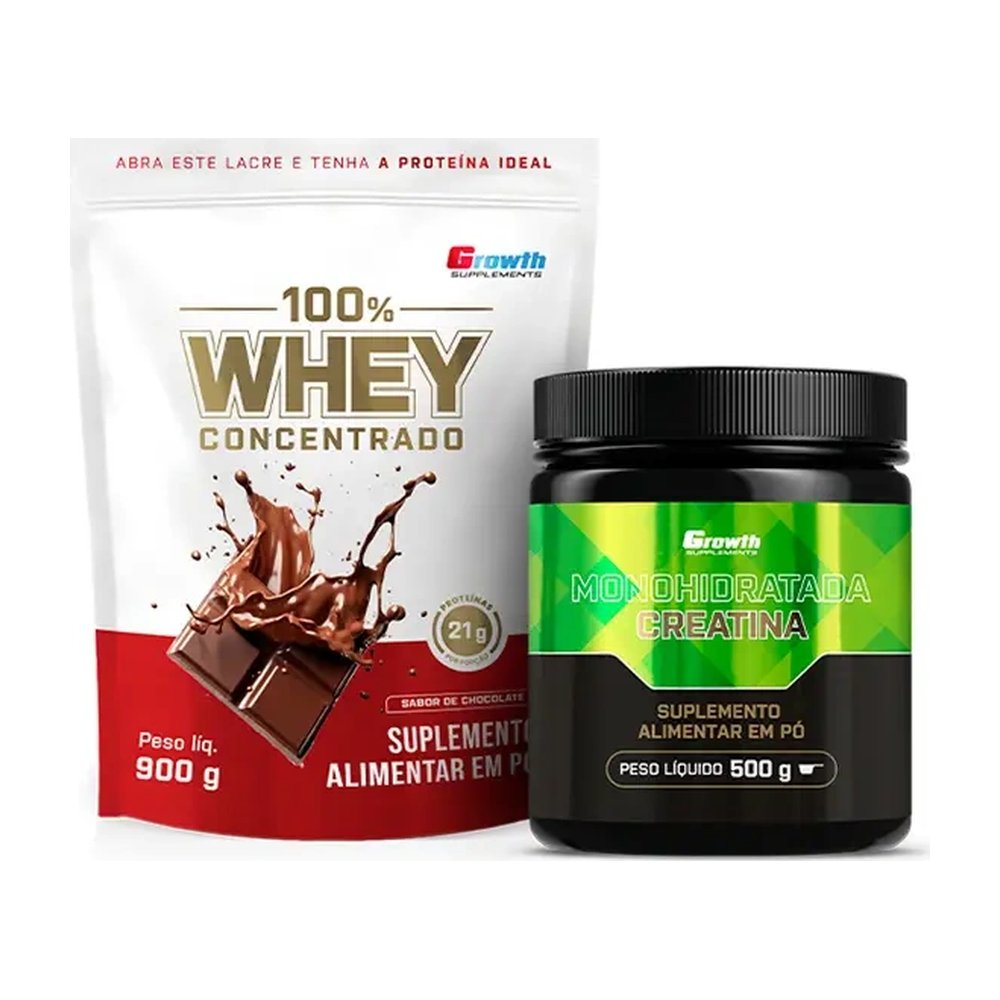 Kit 100% Whey Protein Concentrado 900g e Creatina Monohidratada 500g