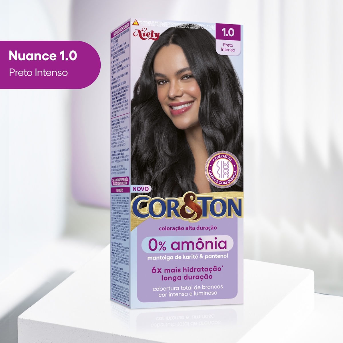 Tintura Cor&Ton Niely 0% Amônia 1.0 Preto Intenso