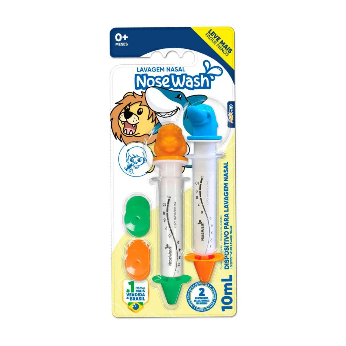 Kit Nosewash Dispositivo de Lavagem Nasal Tubarão 1 Unidade + Seringas 10ml 2 Unidades Pack Promocional