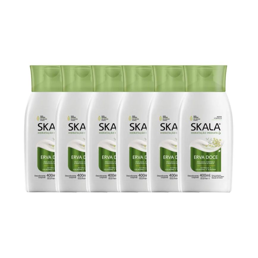 Kit 6 Loção Creme Hidratante Corporal Erva Doce Vegano Skala
