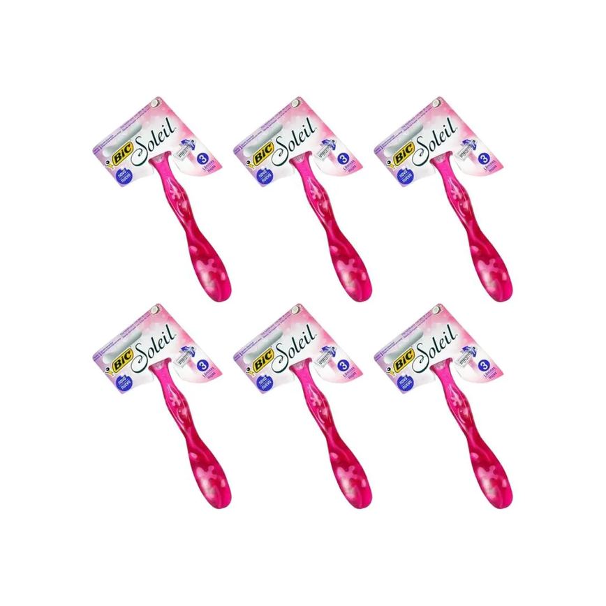 Aparelho de Barbear Bic Soleil Com 1 Rosa - Kit C/ 6un
