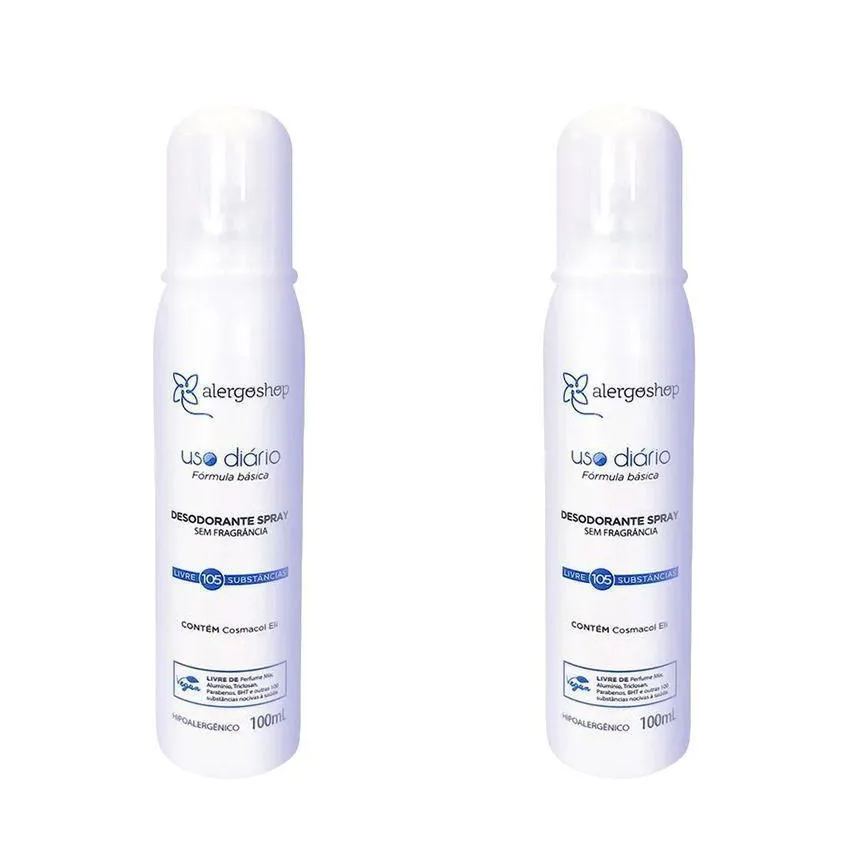 KIT 2 Desodorantes Spray Sem Fragrância Hipoalergênico Alergoshop 100ml