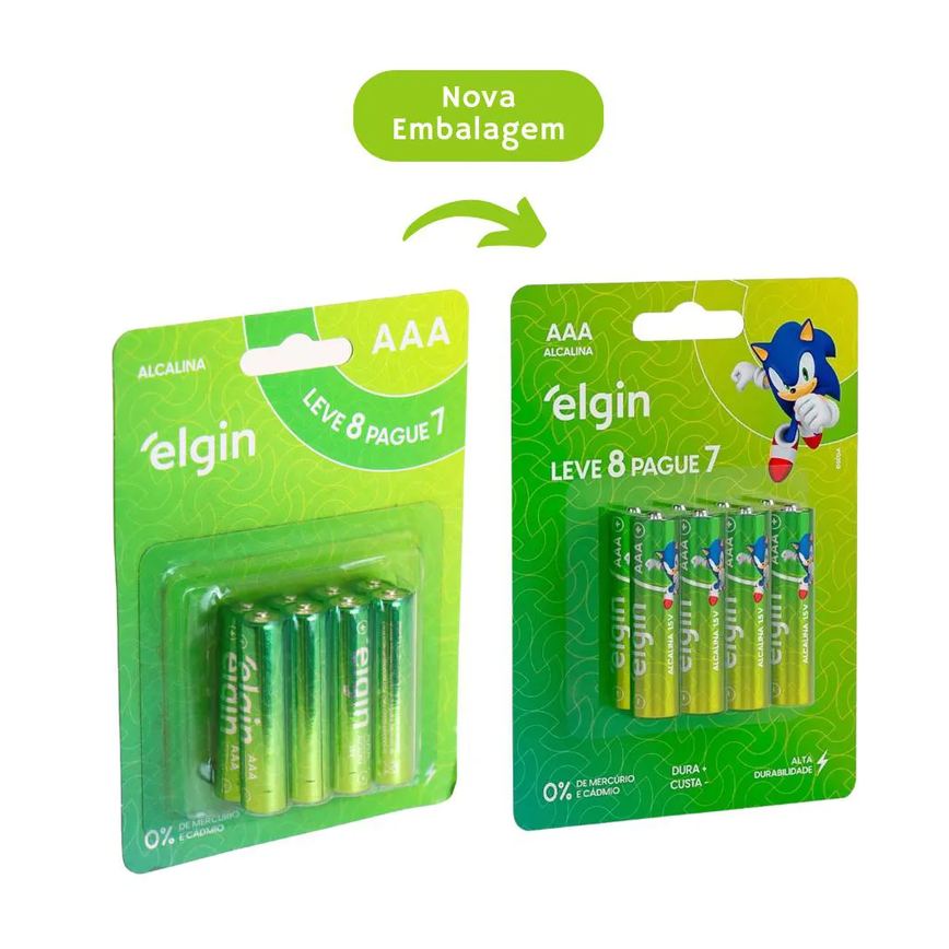 Pilha Alcalina Aaa Palito 1,5v LR03 Blister 8 Unidades Elgin