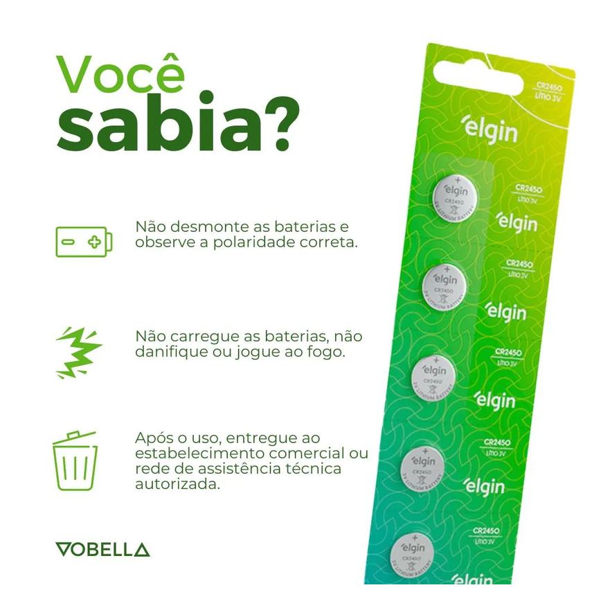 5 Baterias Pilha Moeda Cr2450 3V 1 Cartela Brinquedos Elgin