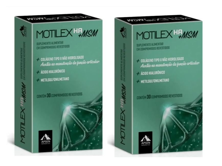Motilex Ha+msm Kit C/2 Caixas C/30 comprimidos Cada - Colágeno Tipo 2 + Ácido Hialurônico + Msm = Metilsulfonilmetano + Vitamina C