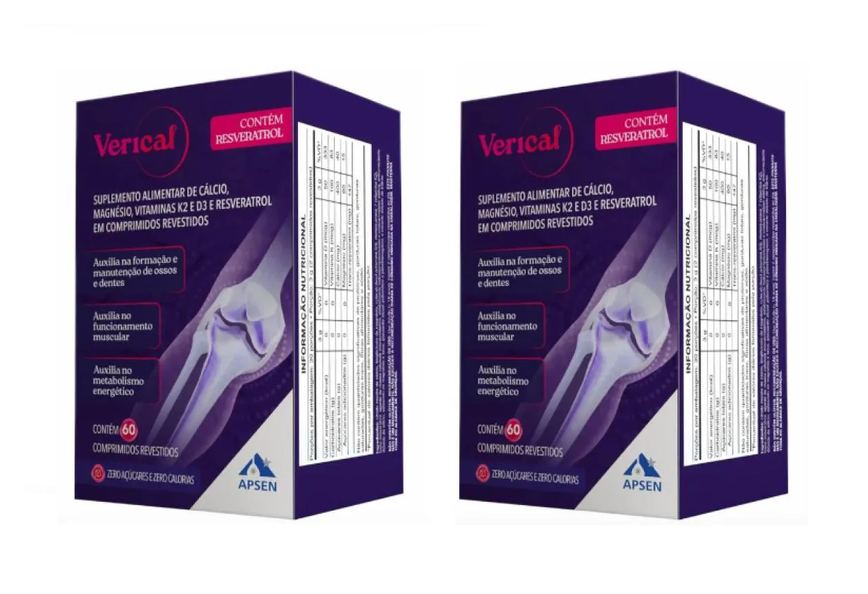 Verical Kit C/2 Caixas C/60 comprimidos Cada - Resveratrol + Cálcio + Vitamina D + Magnésio + Vitamina K2