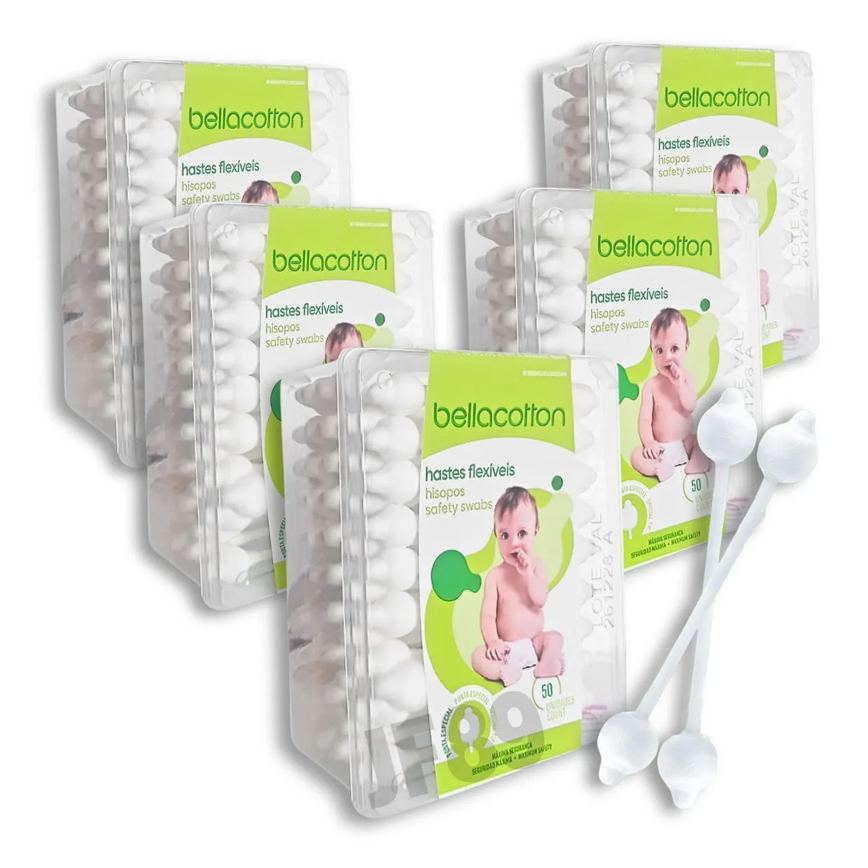 Haste Flexível Cotonete Bebe Bellacotton 5 pac. total 250uni
