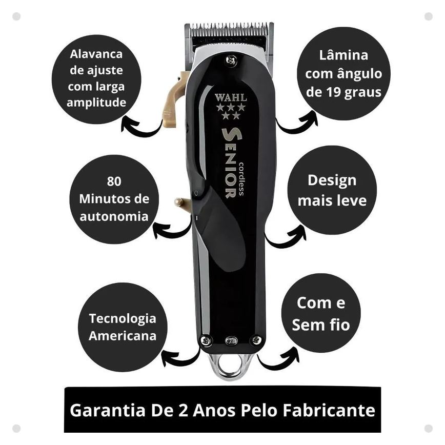 Máquina de Corte Recarregável Wahl Senior Cordless Bivolt