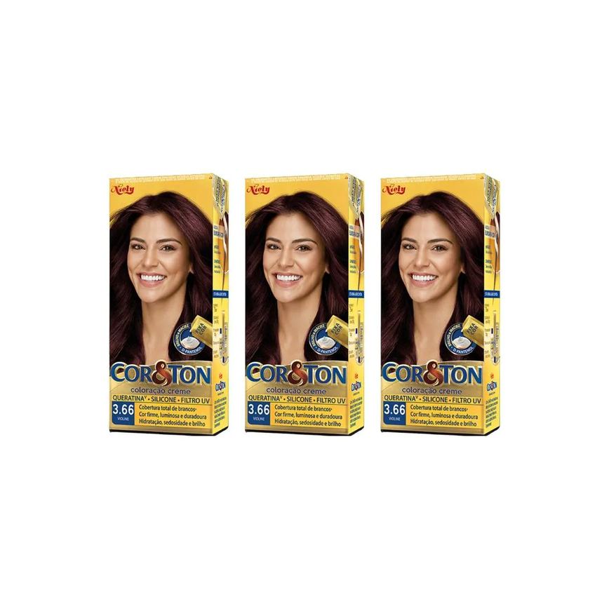 Coloraçao Cor&ton 3.66 Violine 50g - Kit C / 3un