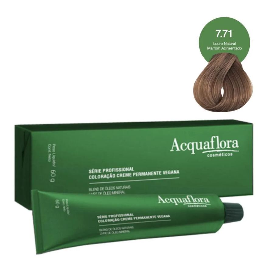Coloração Creme Acquaflora Vegana 7.71 Louro Natural Marrom Acinzentado 60g