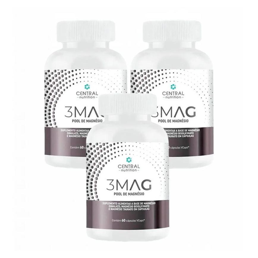 3x 3 Mag Magnesio Quelato Taurato Dimalato Central Nutrition sem Sabor