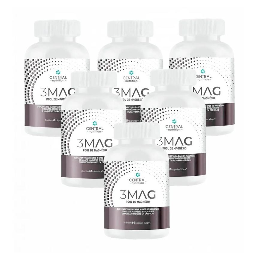 6x 3 Mag Magnesio Quelato Taurato Dimalato Central Nutrition sem Sabor