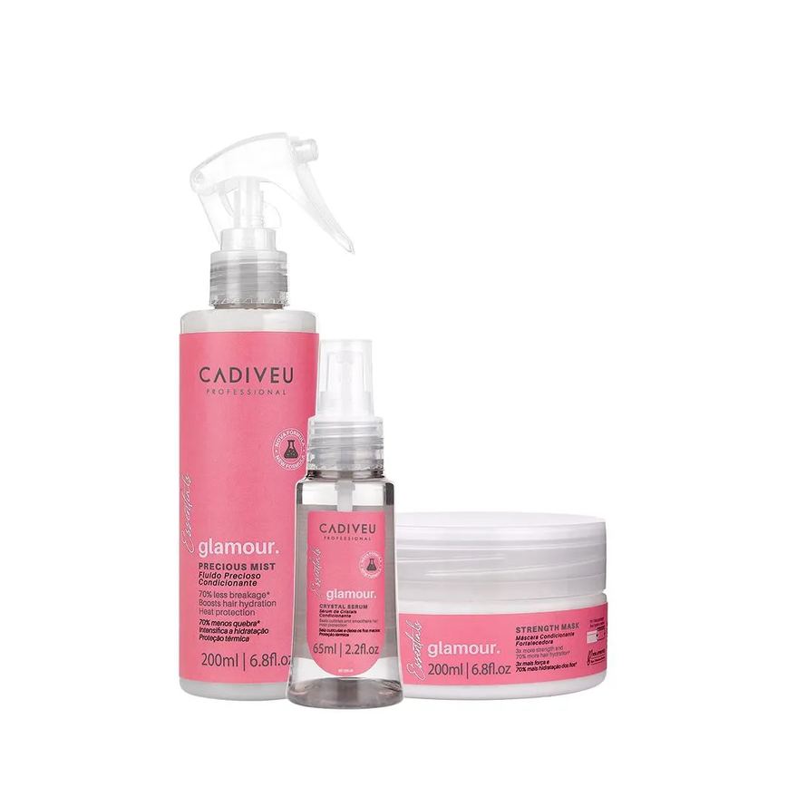 Kit Cadiveu Profissional Essentials Glamour Fluído Sérum e Máscara Condicionante (3 Produtos)