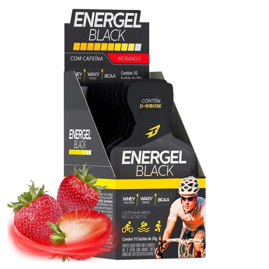 Gel Energel Black com Cafeína Caixa 10 unidades Body Action - Morango