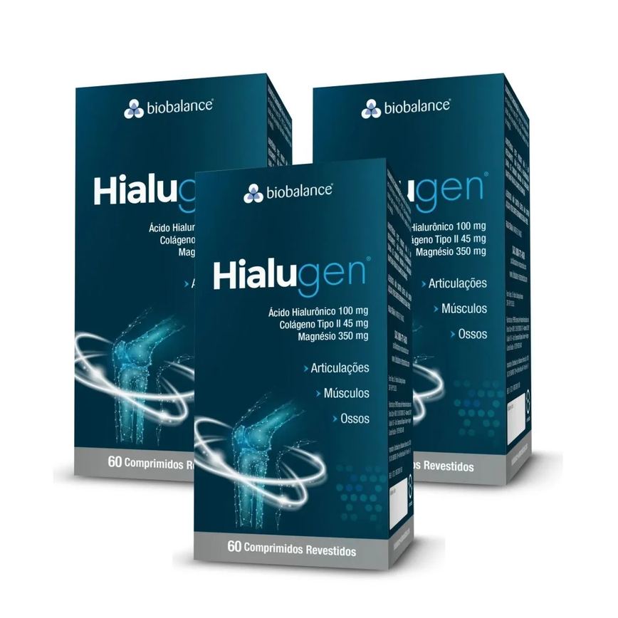 Kit 3 Hialugen Magnésio Colágeno Ácido Hialurônico Biobalance sem sabor
