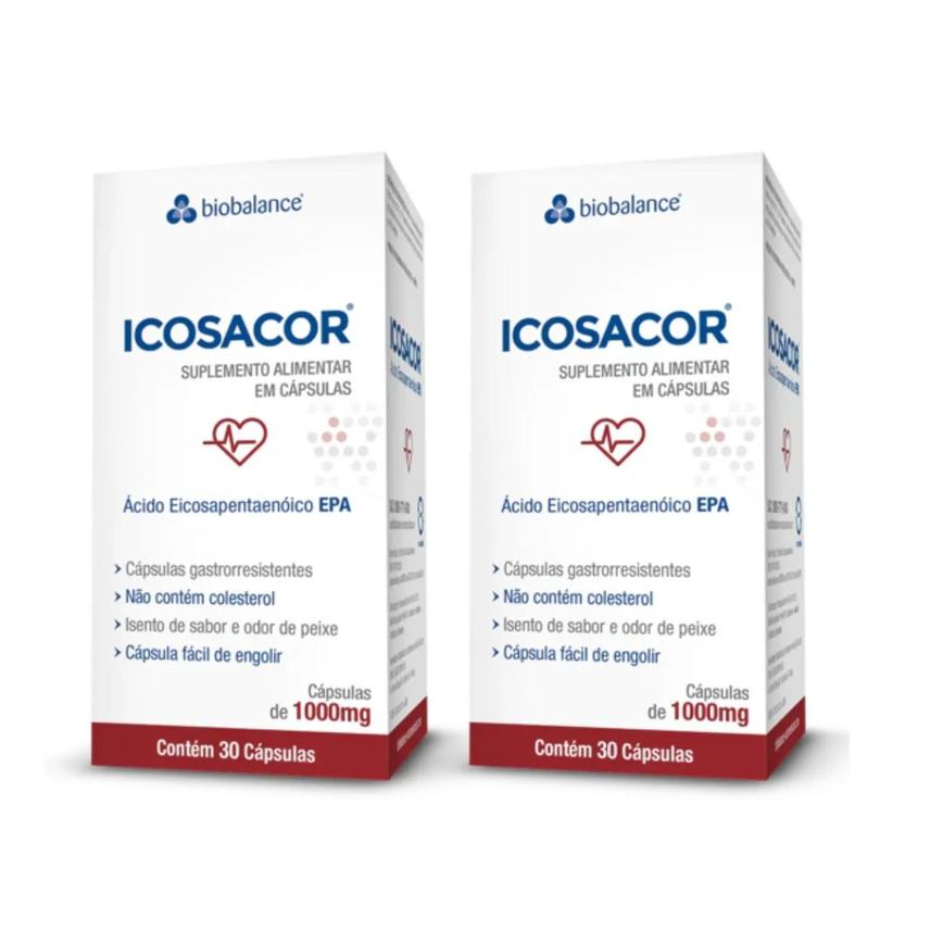 Kit 2 Icosacor Alto Teor Epa 1G 30 Cáps Biobalance Sem Sabor