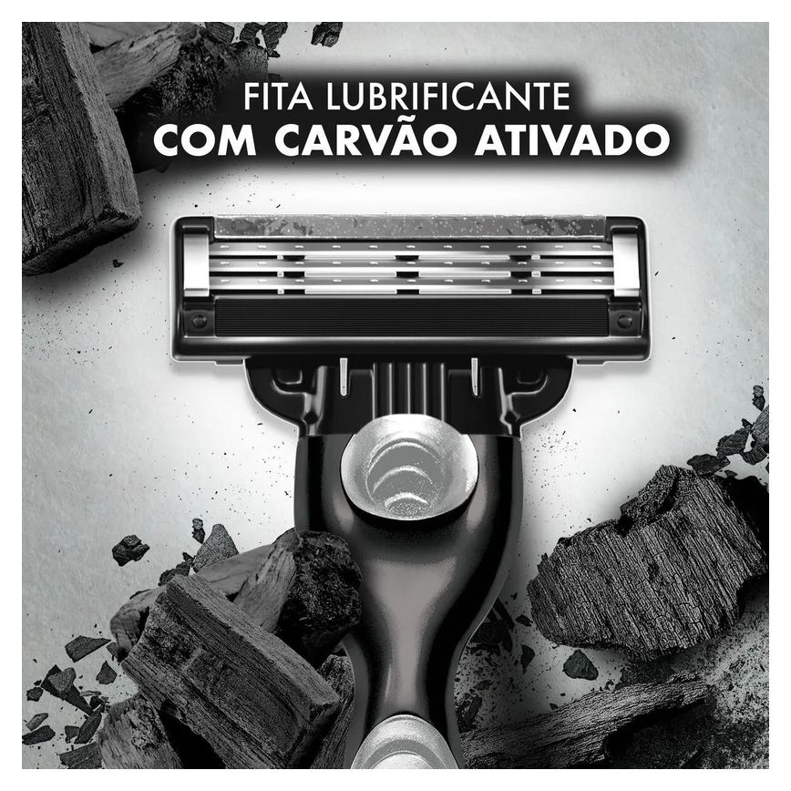 Kit Aparelho de Barbear Descartável Gillette Mach3 Carbono Carvão Ativado + 4 Refis